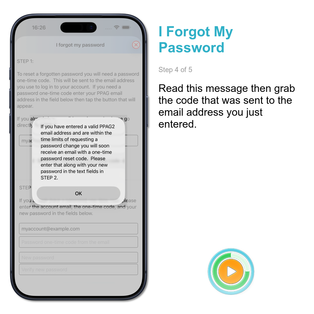 I Forgot My Password: Read this message then grab the code that was sent to the email address you just entered.