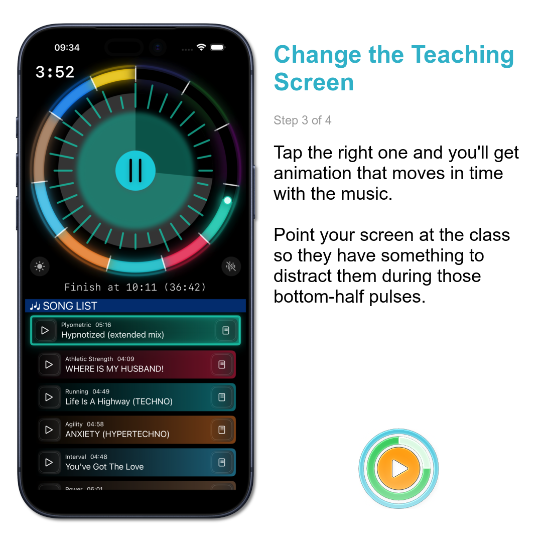 Change the Teaching Screen: Tap the right one and you'll get animation that moves in time with the music showing the bass and the treble.\n\nPoint your screen at the class so they have something to distract them during those bottom-half pulses.
