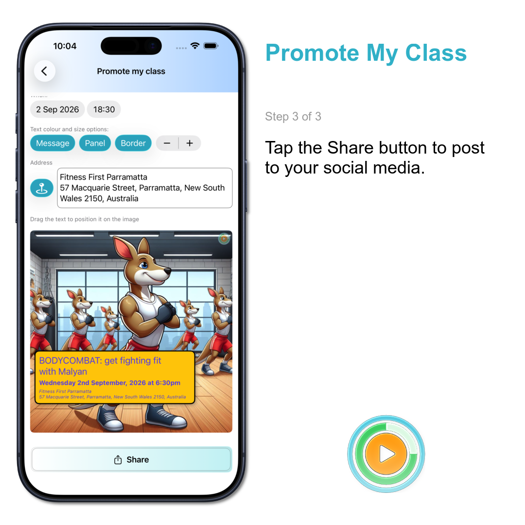 Promote My Class: Tap the Share button to post to your social media.