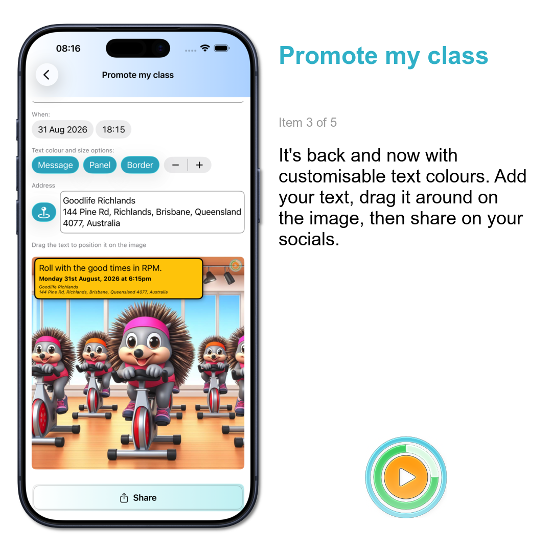Promote my class: It's back and now with customisable text colours. Add your text, drag it around on the image, then share on your socials.